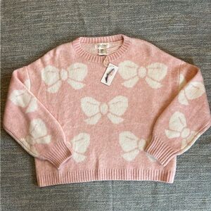 NWT Jessica Simpson Bow Sweater Medium Coquette Pink and White